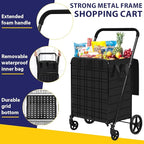 Shopping Cart for Groceries, 396 LBS Super Capacity Folding Utility Cart with Waterproof Liner, 360° Rolling Swivel Wheels Collapsible Cart, Heavy Duty Trolley for Laundry, Groceries (Jumbo+Bag)
