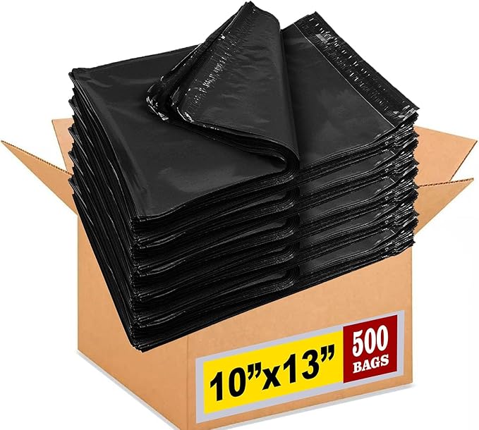 iMBAPrice 500-Pack Black Poly Mailers 10x13 Inch #4 Color Poly Mailing Shipping Envelopes Bags, Self Seal Adhesive Waterproof and Tear Proof (Total 500 Bags)