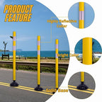 BESEA 8PCS 48" Traffic Delineator Posts with Detachable Base & High-Visibility Reflective Collars,Yellow Durable Flexible Safety Cones for Work Zones, Parking Lots, and Roadways