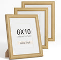 Natural Oak 8x10 Picture Frames Mat to 5x7 Picture Display Set of 3,Original Wood Handcrafted 8x10 Wooden Photo Frame with Tempered Glass Graduation Family Wedding Pictures Tabletop & Wall Decor