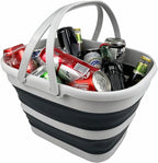 SAMMART 17L (4.5 Gallon) Collapsible Basket with Handle - Portable Outdoor Picnic Basket/Crater - Foldable Shopping Bag - Space Saving Storage Container (Grey/Slate Grey)