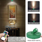 LED Spotlight, Battery Powered Picture Lights, Uplight Indoor, Puck Lights with Remote, Plant Spot Light for Wall Art Display Dartboard Painting Artwork Accent Closet-Green