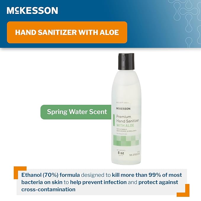 McKesson Hand Sanitizer with Aloe, 8 oz [Pack of 48] Bulk, 70% Ethyl Alcohol, Spring Water Scent