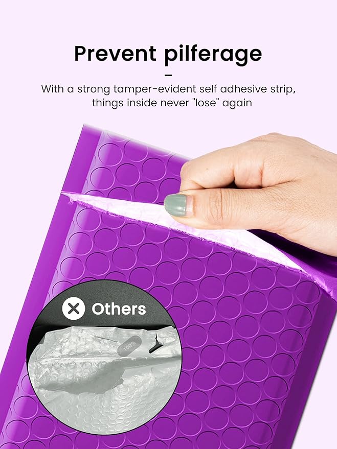 GSSSUSA Bubble Mailers 4x8 Inch 50 Pack Padded Envelopes Usable Size 4x7 Inch Shipping Envelopes Self Seal Small Packaging Shipping Bags for Mailing Jewelry, Small Business, Purple