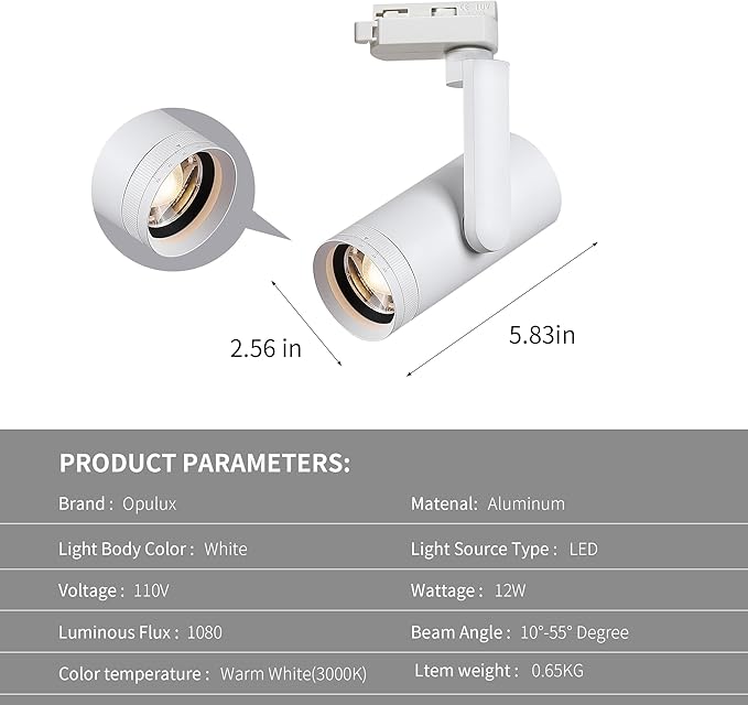 LED 12W Dimmable Track Lighting Heads with 10° to 55° Adjustable Beam Angle H Type 97 CRI 3000K Warm White Ceiling Spotlight for Accent Task Art, 1080lm, White, 4 Pcs