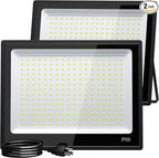 XXBSAZ 2 Pack 200W LED Flood Lights Outdoor, 25,000LM Plug-in Hardwire Work Light IP66 Waterproof - 6500K Daylight Bright for Yard, Garage, Stadium
