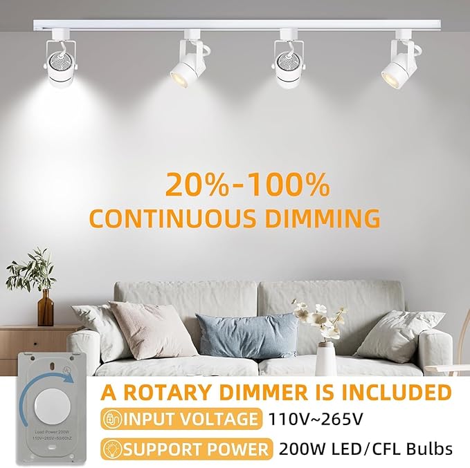 Dimmable 24-Pack GU10 White Track Lighting Kit with Dedicated Dimmer, All-in-One Plug in 3CCT Ceiling Spotlights with 26.2FT Track Rails, Accent Lighting for Home, Store, Moblie Cart and Office