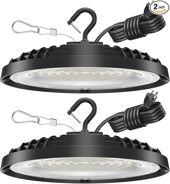200W UFO LED High Bay Light, 28,000LM LED Shop Lights Fixture, 5000K, Replace 600W Halogen, 120VAC, Plug & Play Lighting for Warehouses, Workshops, Garages, and Barns – ETL Listed, 2 Pack