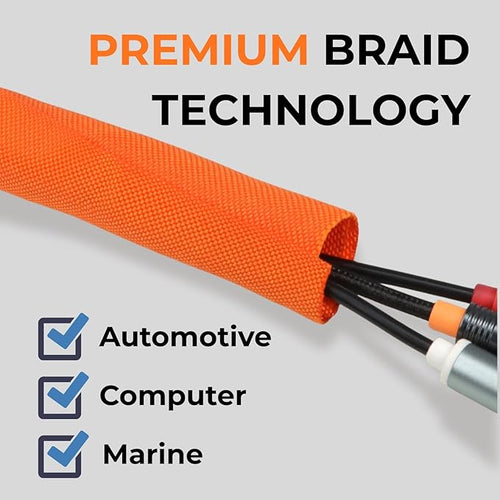 1/2 inch Split Braided Cable Management Sleeve for USB Cable Power Cord Audio Video Cable, High-Temperature Automotive Harness Wire Loom Cord Protector from Cat Dog Chewing (Orange, 10FT)