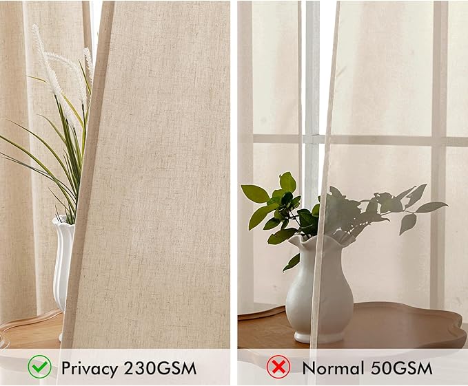MIULEE Non-See-Through Privacy Linen Curtains 2 Panels, Light Filtering Window Curtains Farnhouse Textured Back Tab Semi Sheer Drapes for Bedroom Living Room, 52 x 108 Inches Long, Light Brown