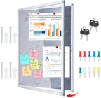 Enclosed Bulletin Board 38x28 Inch Outdoor Notice Board Tamper-Proof Flannel Lockable Display Cases with Aluminum Frame, All Weather Pinboard for Hospital, Restaurant Kitchen, Office