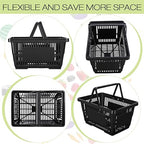 20 Pcs Bulk Shopping Baskets with Handles, 20 L Plastic Grocery Basket 16.9'' x 11.8'' x 9.1'' Portable Shopping Cart for Retail Stores Supermarket(Black)