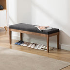 Linen Dining Bench Upholstered Entryway Bench Farmhouse Shoe Bench Seat Ottoman for Hallway Living Room Bedroom End of Bed Dining Room Kitchen, 45.5" Long, Charcoal