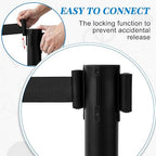 6 Pcs Crowd Control Stanchions Set Stainless Steel Barrier Post with Dual Retractable Belt 9.8 ft and 1 Sign Holder Crowd Safety Control Barrier Solid Base Easy Connect Assembly