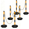 Adjustable Traffic Delineator Post Cones,6Pack 34 Inch,Traffic Safety Delineator Barrier with Fillable Base 6.6FT Chain, for Traffic Control Warning Parking Lot Construction Caution Roads,Yellow&Black