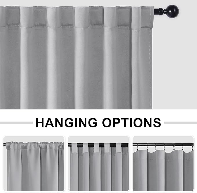 Hiasan Privacy Room Divider Patio Sliding Door Curtain Extra Wide Blackout Thermal Insulated Curtains with Back Tab & Rod Pocket for Bedroom Partition Living Room (120 x 96 Inches, Silver Grey)