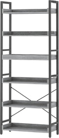 HCHQHS 6 Tier Bookshelf, Adjustable Industrial Bookcase, Vertical Tall Book Shelf, Wood and Black Metal Open Bookshelves for Home Office, Living Room, Bedroom