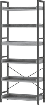HCHQHS 6 Tier Bookshelf, Adjustable Industrial Bookcase, Vertical Tall Book Shelf, Wood and Black Metal Open Bookshelves for Home Office, Living Room, Bedroom