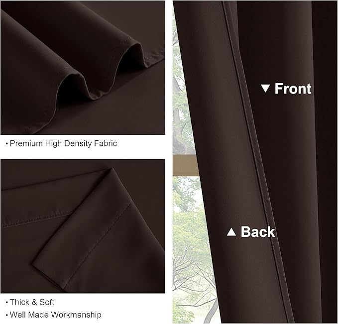 PONY DANCE Blackout Curtains for Bedroom 90 inches Long 2 Panels Set, Thermal Insulated Rod Pocket Black Out Window Drapes, Noise Reducing Window Treatment for Living Room(W42 x L90 inch, Brown)