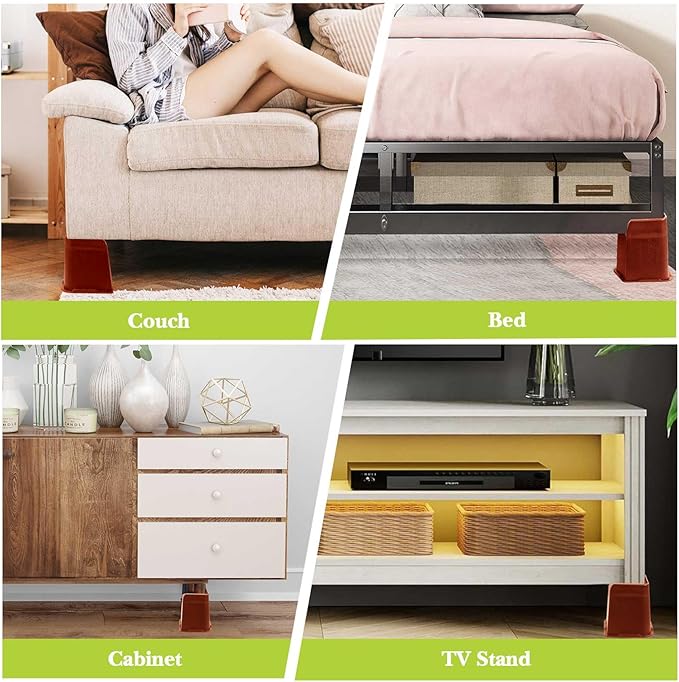 Bed Risers 1 inch, 2 inch, 3 inch, 4 inch, 6 inch, 8 inch Heavy Duty, Oversized Furniture Riser for Couch Sofa Table Chair Leg Frame Dorm, Support up to 6000 Lbs (Brown 4 Pack, 6 inch)