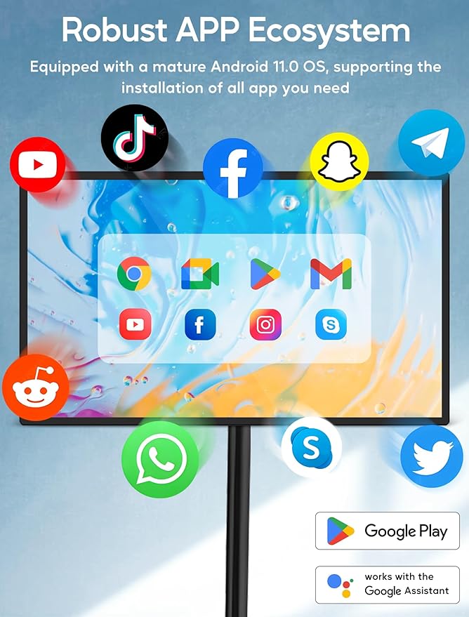 15.6" Digital Signage with Battery, Capacitive Touchscreen Advertising Display, Commercial LCD Monitor with Stand, Auto Play, Wireless Screen Mirroring, 2+32GB, Black