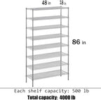 18" Deep x 48" Wide x 86" Height Wire Shelving Kit | 8-Tier | NSF Commercial Storage Rack Unit