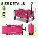 Collapsible Wagon Cart with Extended Tailgate,Heavy Duty Folding Cart, 155L Foldable Utility Wagons for Beach, Picnic, Grocery, Outdoor Camping(Pink)