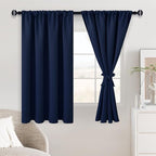 JIUZHEN Blackout Curtains for Bedroom - Thermal Insulated Room Darkening Rod Pocket Curtains for Living Room, Set of 2 Panels with Tiebacks, 38 x 45 Inch Length, Navy Blue