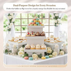 Leinuosen 7 Pcs Extra Large Buffet Risers Set 10" to 16" Rectangle Acrylic Display Box Catering Dessert Table Riser Food Display Decorative Stand with Hollow Bottom for Catering Supplies(White)
