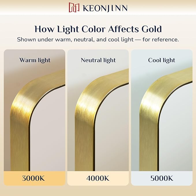 Keonjinn Gold Bathroom Mirrors for Over Sink, 32” x 36” Rounded Rectangle Brushed Gold Vanity Mirror, Anti-Rust Brass Mirror with HD Tempered Glass, Decorative Farmhouse Mirrors, Horizontal/Vertical