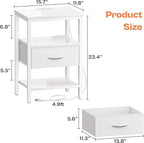 SUPERJARE Nightstand Set of 2, Bed Side Tables with Charging Station, Adjustable Fabric Drawer, Night Stand for Bedroom, 3-Tier Storage End Tables, White, 8694WC