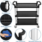 3-Tier Heavy Duty Rolling Cart with 360° Lockable Wheels, 120lbs Per Shelf Storage Utility Cart for Kitchen, Restaurant, and Office Use, Multifunctional Storage, Black, 42" Wx20 Dx39 H