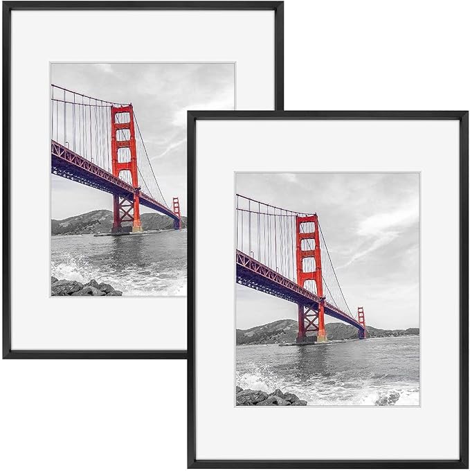 Frametory, 11x14 Metal Picture Frame with Mat for 8x10 Picture & Real Glass, Aluminum Photo Frame Collection (Black, 2 Pack)