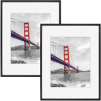 Frametory, 11x14 Metal Picture Frame with Mat for 8x10 Picture & Real Glass, Aluminum Photo Frame Collection (Black, 2 Pack)