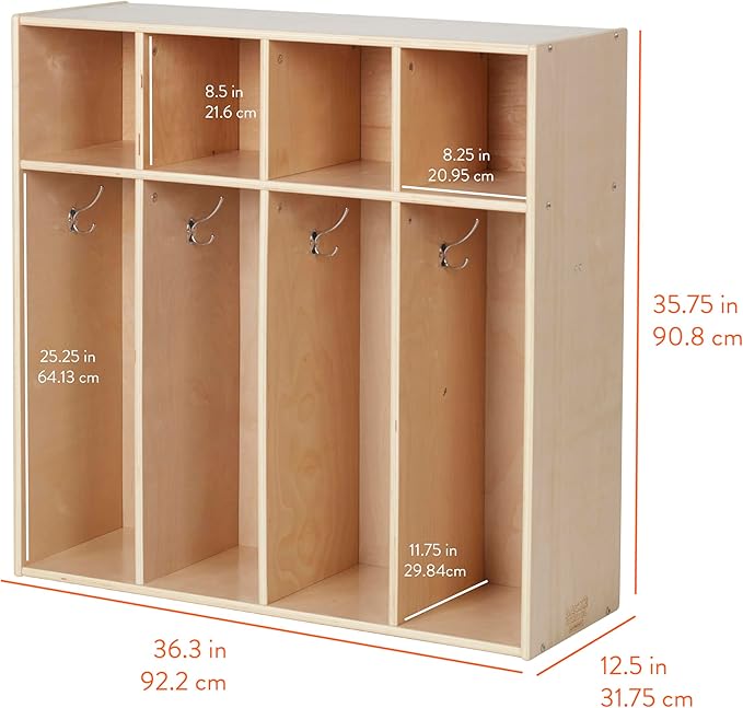 Sleekline 4-Section Toddler-Sized Coat Locker, Kids Furniture, Natural