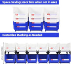 Stackable Storage Bins 12 Pack (7x5x4 Inch), Plastic Stackable Storage Organizer Bins Wall Mounted Hanging Small Parts Bin for Garage, Workbench & Office (Blue & White)