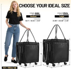 (Medium) Fanwoli Reusable Grocery Bag On Wheels with Removable Liner | Wrinkle-Resistant Fabric | Enhanced Stability Wheels & Extended Handle | Foldable Shopping Trolley for Laundry, Carries Up to 66L