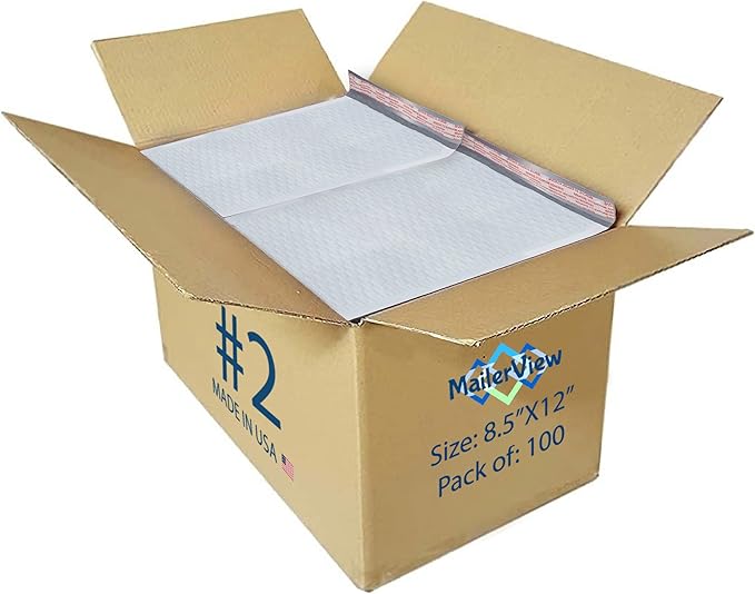 8.5x12, Poly Bubble Mailers, #2, Made in USA, Padded Envelopes, Package Bags, Shipping Envelopes with Bubble, Packing Bags for Small Business, With Self Seal Tape, Usable size 8.5x11, 100 Pack