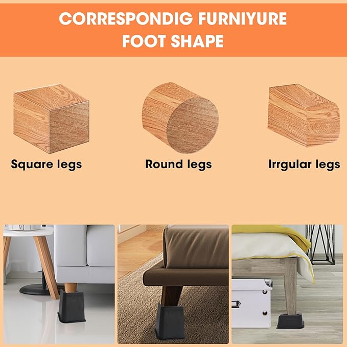 Bed Risers 2 inch, 3 inch, 4 inch, 6 inch or 8 inch Heavy Duty Furniture Risers, Up to 6000 Lbs L Shaped Design Bed Lifts Blocks for Couch Desk Sofa Table (Black, 6 Inch 6 Pack)