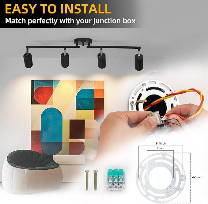 5Color LED Track Lighting Kit 4 Lights Dimmable 48W Track Light,Zoomable15°/24°/36°/45°/60°-2700K/3000K/3500K4000K/5000K,Track Lighting for Accent Task Kitchen,Lumen 4800 (Black)
