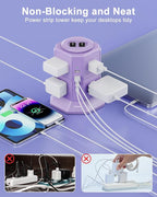 Flat Plug Power Strip Tower with 8 Outlets 4 USB Ports (2 Type C), Surge Protector Power Strip with 6.5 FT Extension Cord, Outlet Extender Charging Station with Multiple Outlets for Home Office Dorm