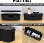 Cable Management Box - Large Cord Organizer Box to Hide Power Strip & Under Desk, TV Computer Wires Cable Organizer Box with Baby Proofs, Desk Cord Organizer for Home/Office - Black