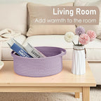 Woven Basket,Small Rope Storage Bin with Handles & Ribbon Bag, Organizer for Shelves Closets,Gift Basket Empty for Birthday,Books,Dog Toys, Purple