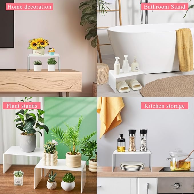 2 Pcs 12 Inch Large Acrylic Risers Display Stands 5 mm Thick Acrylic Shelf Riser Showcase for Collectibles Jewelry Cupcakes Food Figures Perfume Cabinet (White)