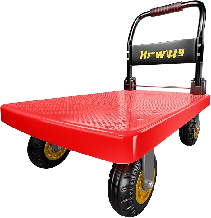 Platform Truck, Foldable Push Cart Dolly with Four 360 Swivel 5'' Wheels, 1200LBS Capacity Heavy Duty Moving Platform Trucks Hand Cart for Groceries, Garage, Warehouse (Red)