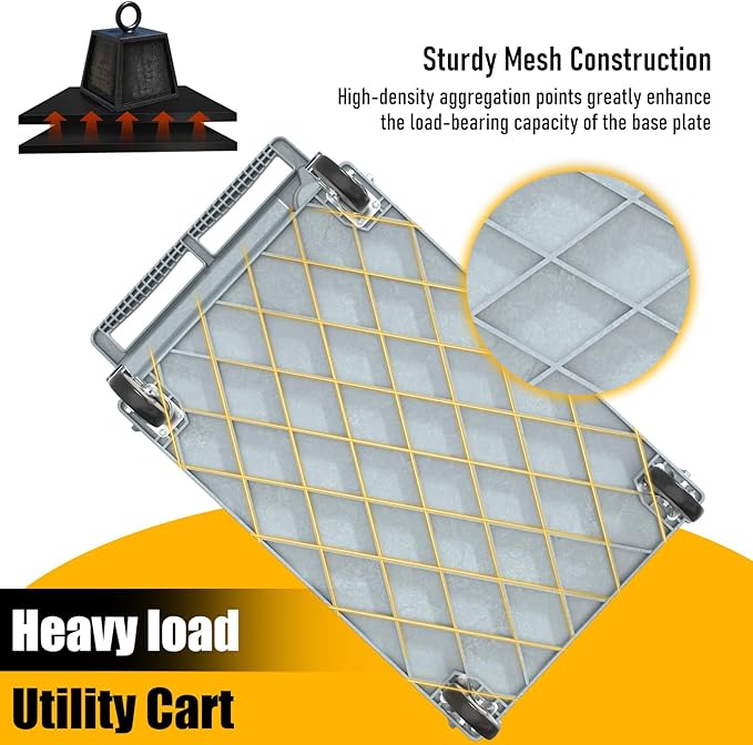 2 Tier Rolling Utility Cart on Wheels, 550 lbs Capacity Flat Top Plastic Service Cart with Lipped Shelves, 46 x 26-Inch Heavy Duty Work Cart for Warehouse, Garage, Cleaning, Gray