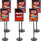 6Packs 11x17 Inch Adjustable Pedestal Poster Sign Stand, Heavy Duty Floor Standing Sign Holder Stand Aluminum Swivel Frame for Vertical and Horizontal View Sign Displayed for Foyer, Reception Area, Restaurant, Black