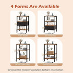 SUPERJARE Nightstand Set of 2, Bed Side Tables with Charging Station, Adjustable Fabric Drawer, Night Stand for Bedroom, 3-Tier Storage End Tables, for Living Room, Rustic Brown and Black