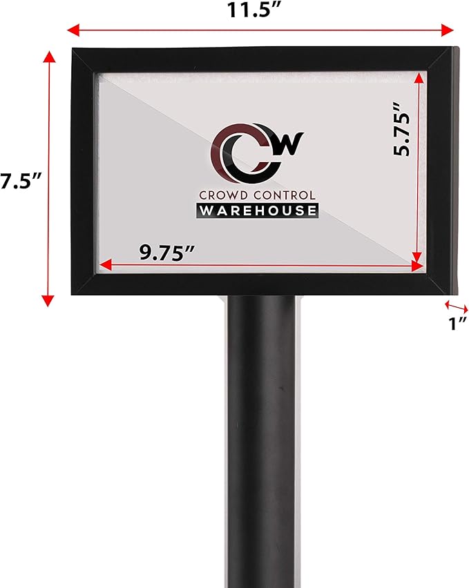 Crowd Control Warehouse Pedestal Standing Floor Sign Frame with Sloped Base, 7x11 Inch Horizontal, Satin Stainless Steel