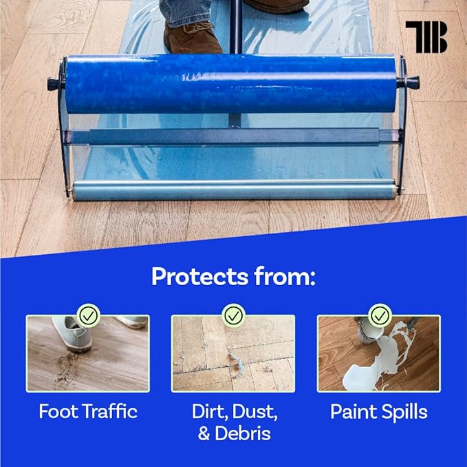 Floor Protection Film, 48 inch x 500' roll, Made in USA, Blue Self Adhesive Floor Protector for Moving and Construction, Temporary Covering for Protection of Hardwood, Tile, Hard Surfaces